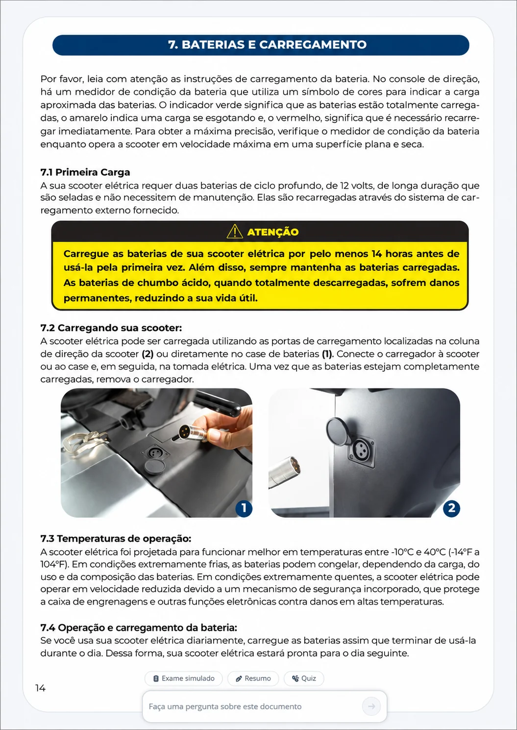 Antes: página textual sobre baterias e carregamento