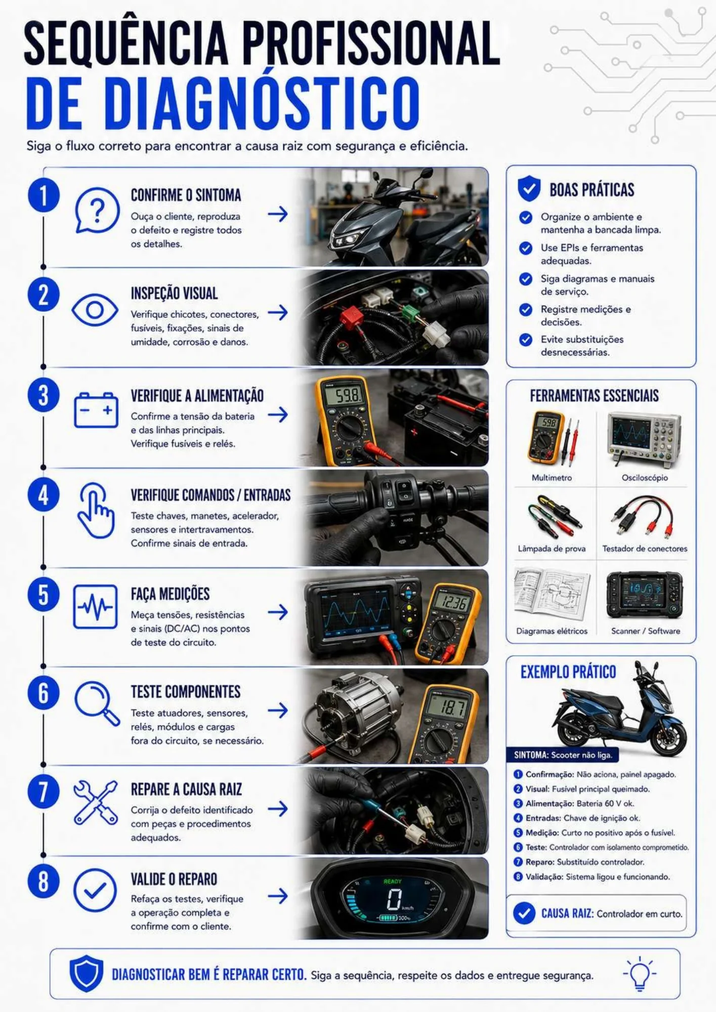 Página do manual com sequência profissional de diagnóstico